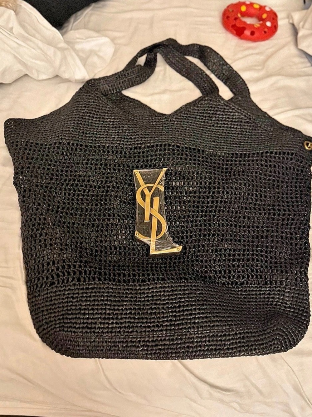 Saint Laurent Icare Maxi Raffia Shopping Bag Black Woven Tote